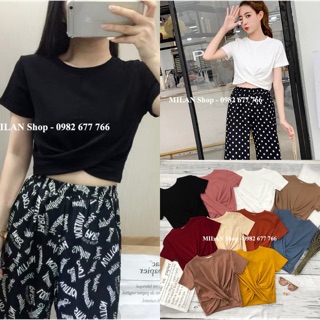 Áo phông croptop xoắn eo nhiều màu style