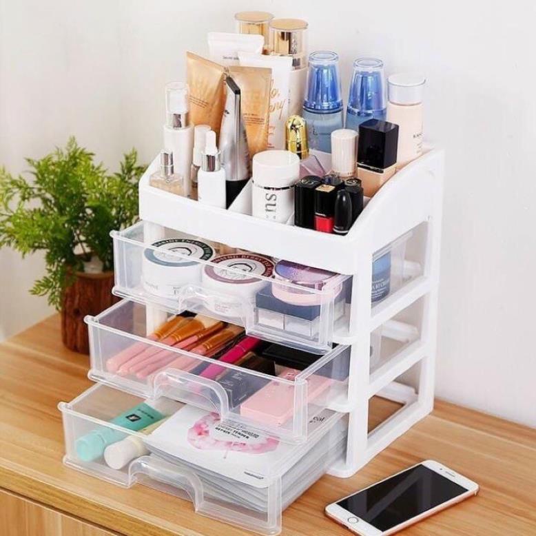 Tủ đựng mỹ phẩm 3 ngăn 4 tầng trắng trong【TỦ MP 3 NGĂN TRONG-I3 】