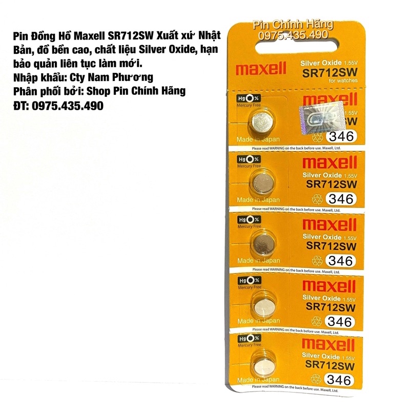 Pin Đồng Hồ SR712SW SR712 346 Maxell Chính Hãng Vỉ 5 Viên Made in Japan