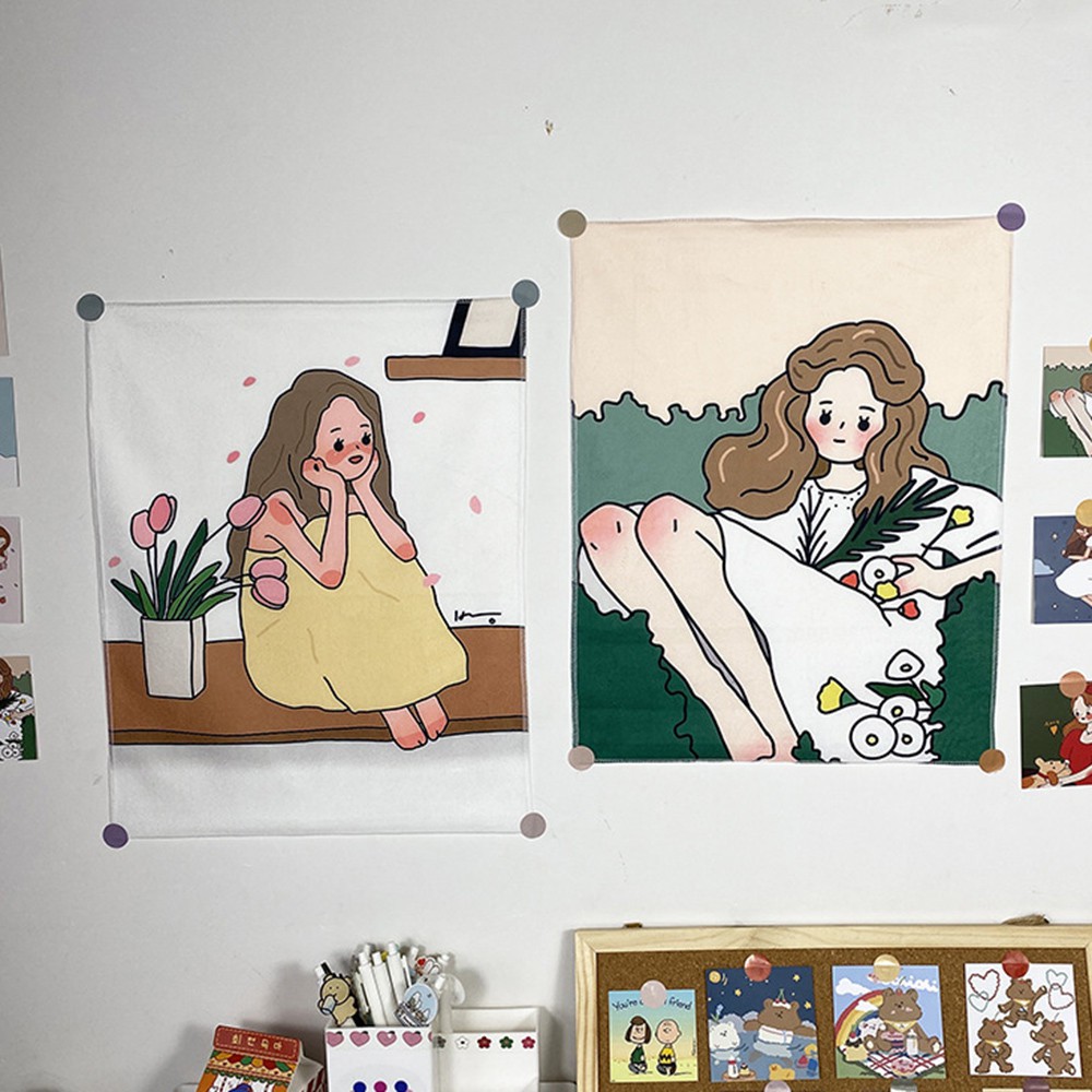 Thảm vải treo tường trang trí hình cô gái xinh xắn phong cách Hàn Quốc