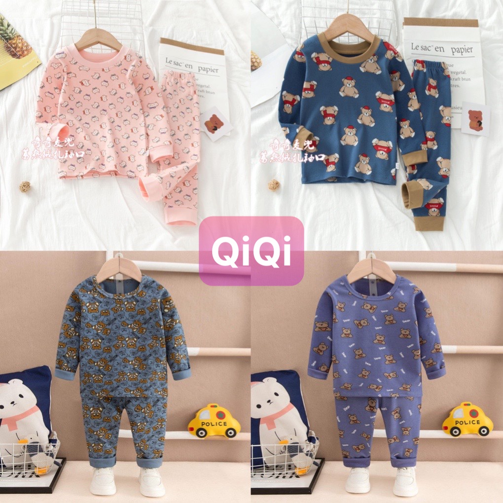 Đồ bộ cho bé quảng châu Bộ quần áo dài tay QiQi cotton nỉ xuất Hàn cho bé trai và bé gái