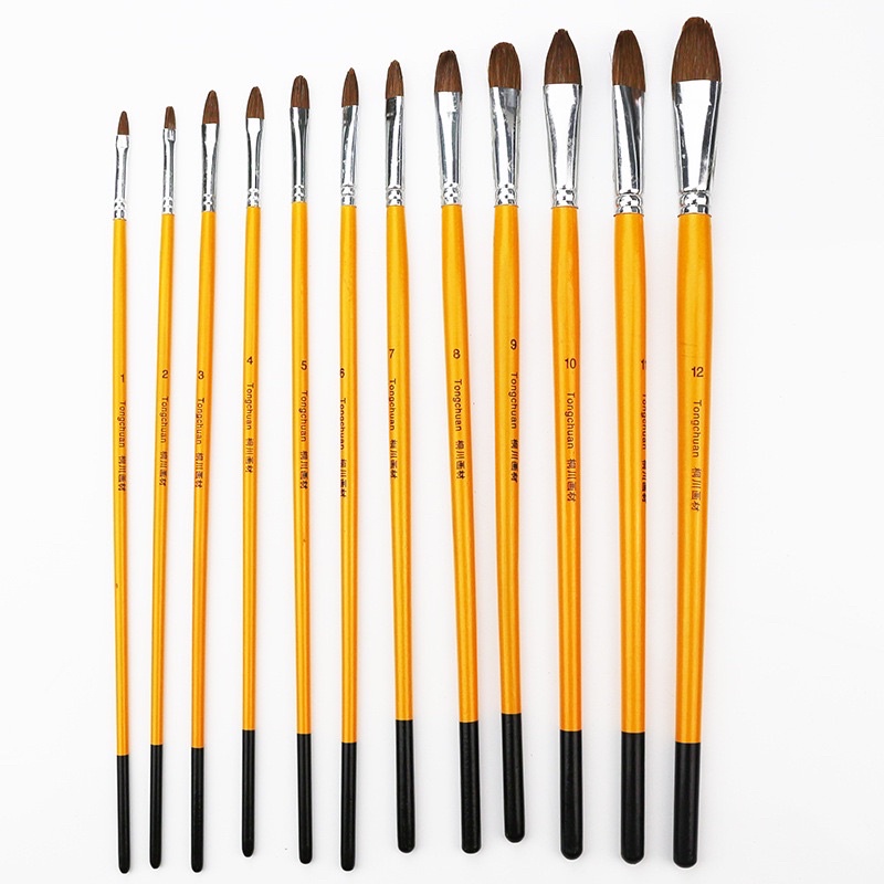 Bộ bút lông 12 cây cán vàng, vẽ màu acrylic loại tốt