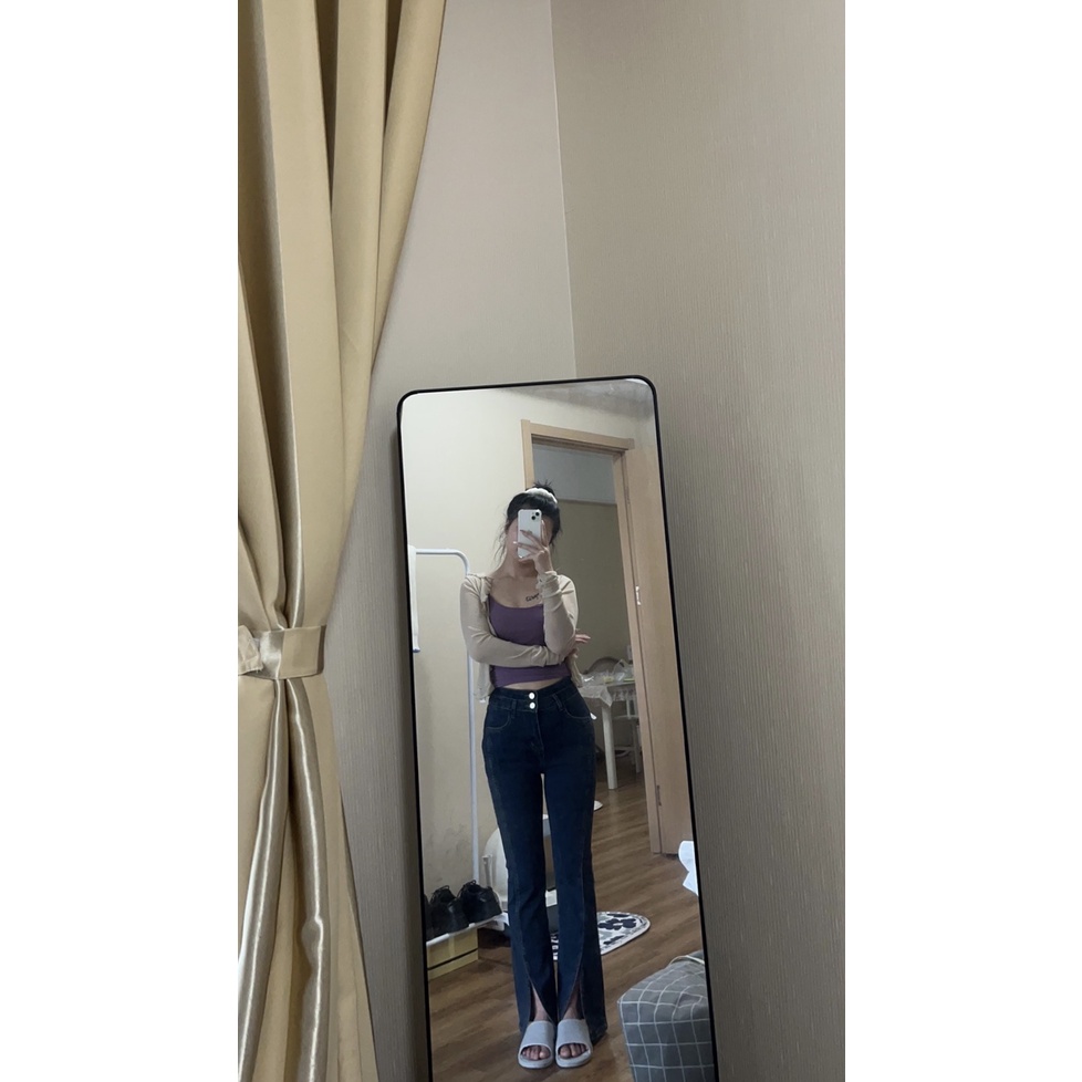 Cocory vn Quần Jeans Nữ Ống Loe Xẻ Tà Thời Trang