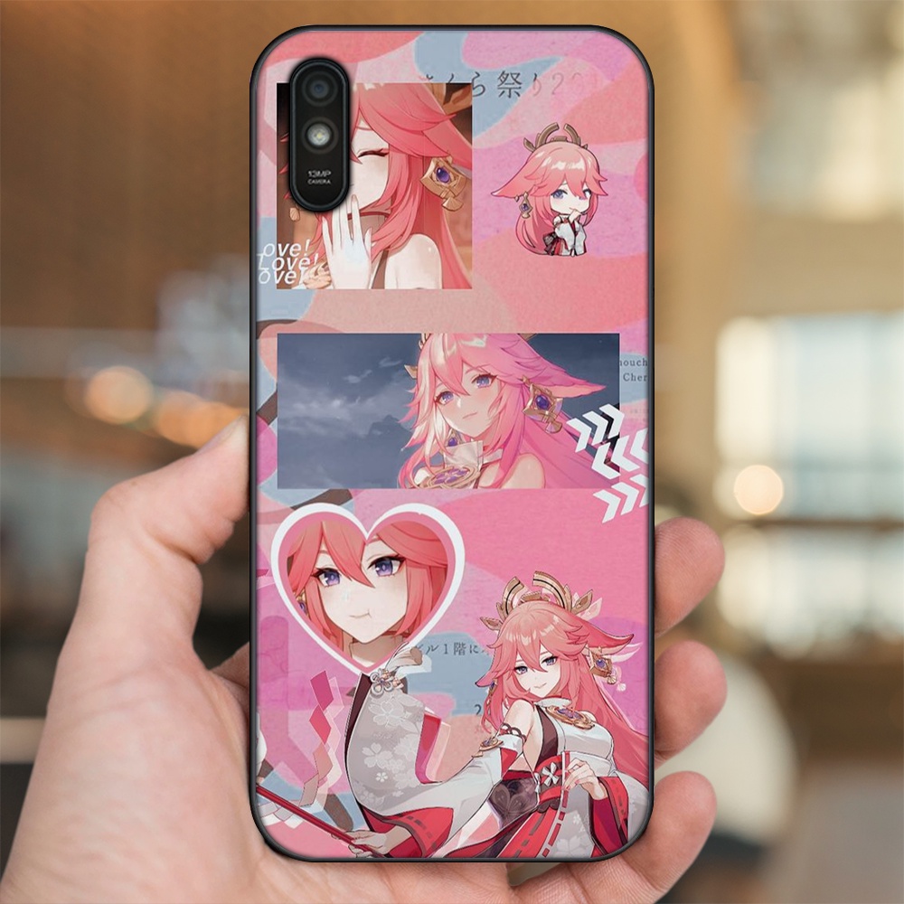 Ốp lưng Xiaomi Redmi 9A viền đen in hình Yae Miko Genshin Impact