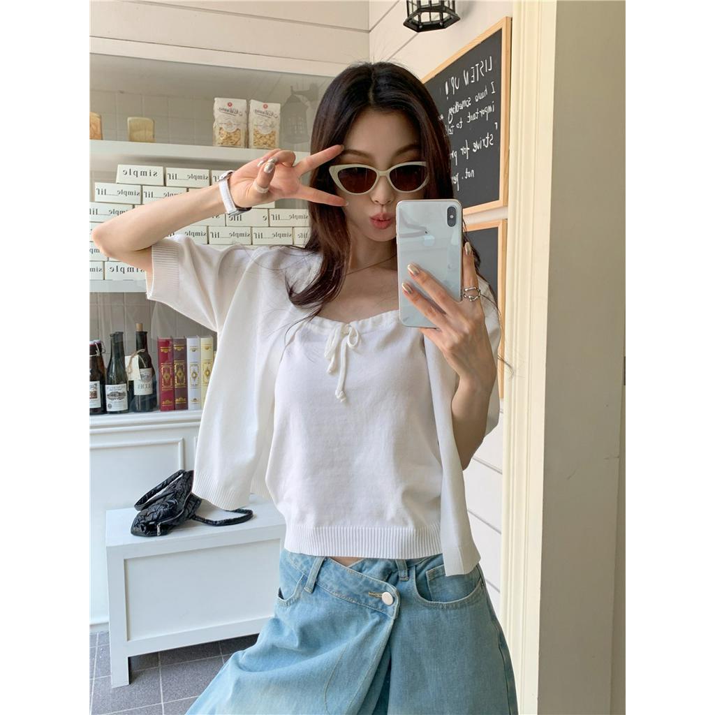 Bộ Áo Khoác Cardigan Dệt Kim Mỏng + Áo Sát Nách Thời Trang Mùa Hè 6375