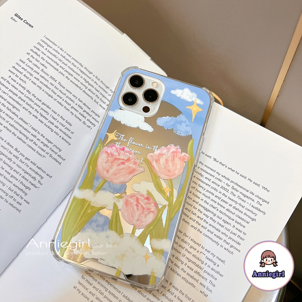 Ốp Điện Thoại TPU Mềm Chống Sốc Có Gương Trang Điểm Hình Hoa Tulip Vintage Cho IPhone 13 12 11 Pro Max X XS XR 8 7 Plus
