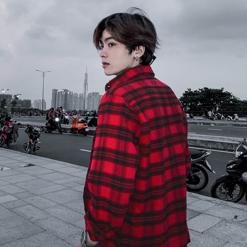 Áo Sơ Mi Flannel Màu Đỏ Sọc Xanh