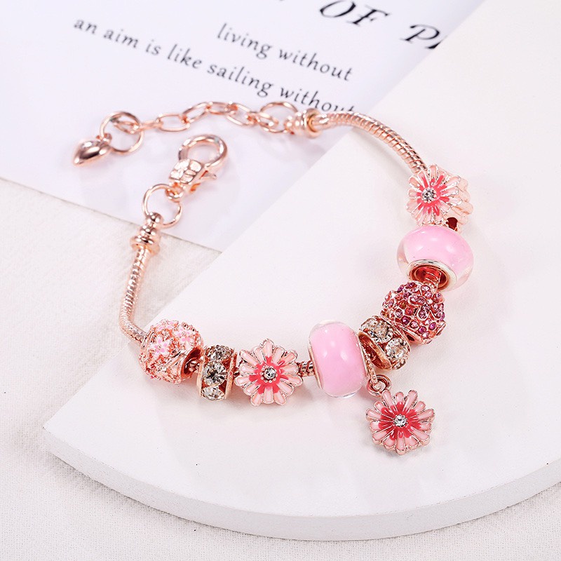 Vòng tay nữ full charm hoa đính đá pha lê thanh lịch Lavesta SUN109