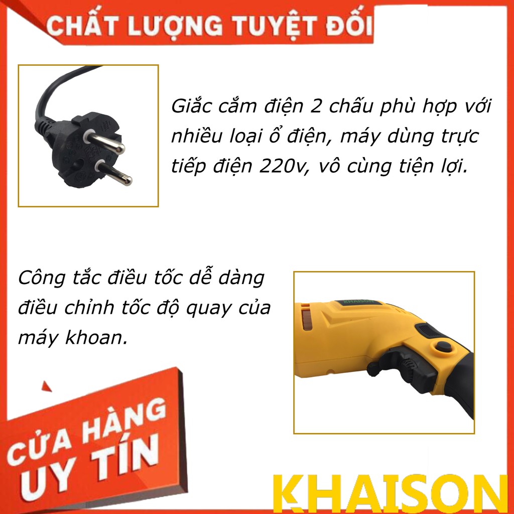 Máy khoan, máy bắt vít điện cầm tay KHAISON nhỏ gọn Tặng mũi khoan, mũi vít