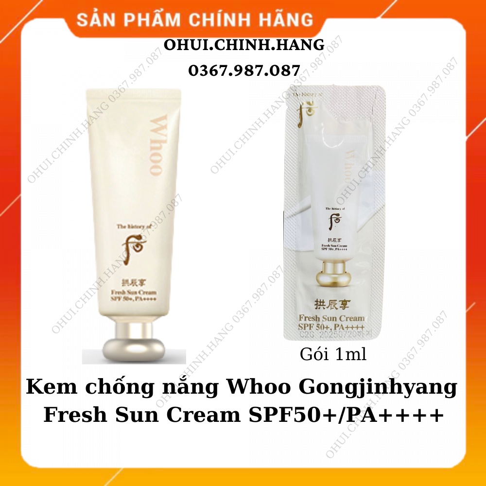 Gói Kem chống nắng Whoo Gongjinhyang Fresh Sun Cream SPF50+/PA++++ 1ml_Chống nhăn da, làm mờ dần các nếp nhăn