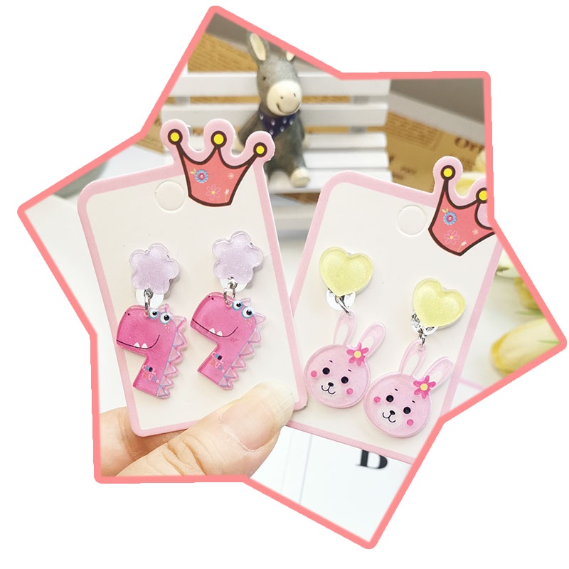 Khuyên Tai Kẹp Không Xỏ Hình Động Vật Hoạt Hình Bằng Acrylic Chống Dị Ứng Phong Cách Hàn Quốc Cho Bé Gái
