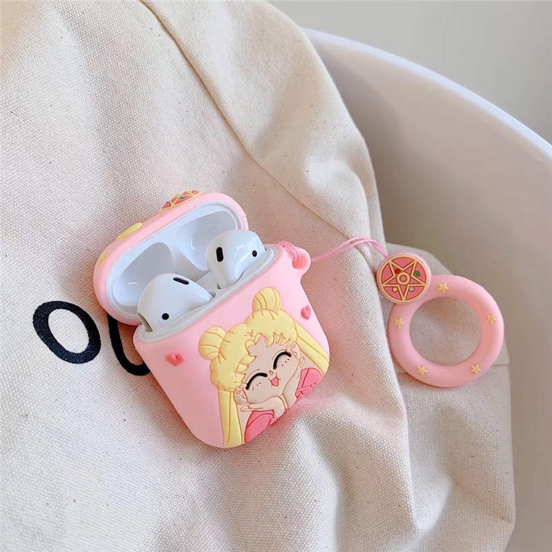 Vỏ Bảo Vệ Hộp Sạc Tai Nghe Airpods 1 2 Apple Bluetooth Không Dây Chất Liệu Silicon Hình Thủy Thủ Mặt Trăng YUE
