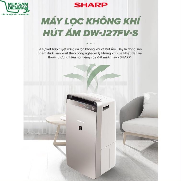 [Mã ELHA10 giảm 6% đơn 5TR] Máy hút ẩm và lọc không khí Sharp DW-J27FV-S (68m2)