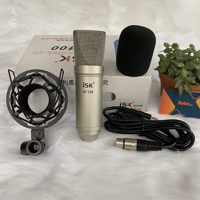 Bộ thu âm livestream 2 móm mic isk AT100-sound card H9 auto tun bảo hành