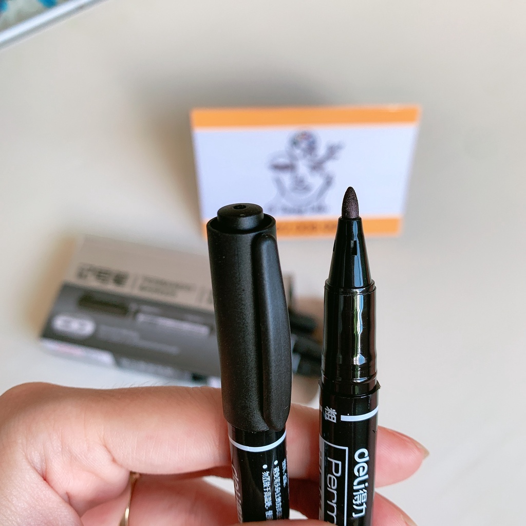 ✨ BÚT LÔNG DẦU ĐI NÉT ĐEN TRANH VẼ, 2 ĐẦU ✨ Ngòi Nhỏ - Bút Đánh Dấu Deli 6824