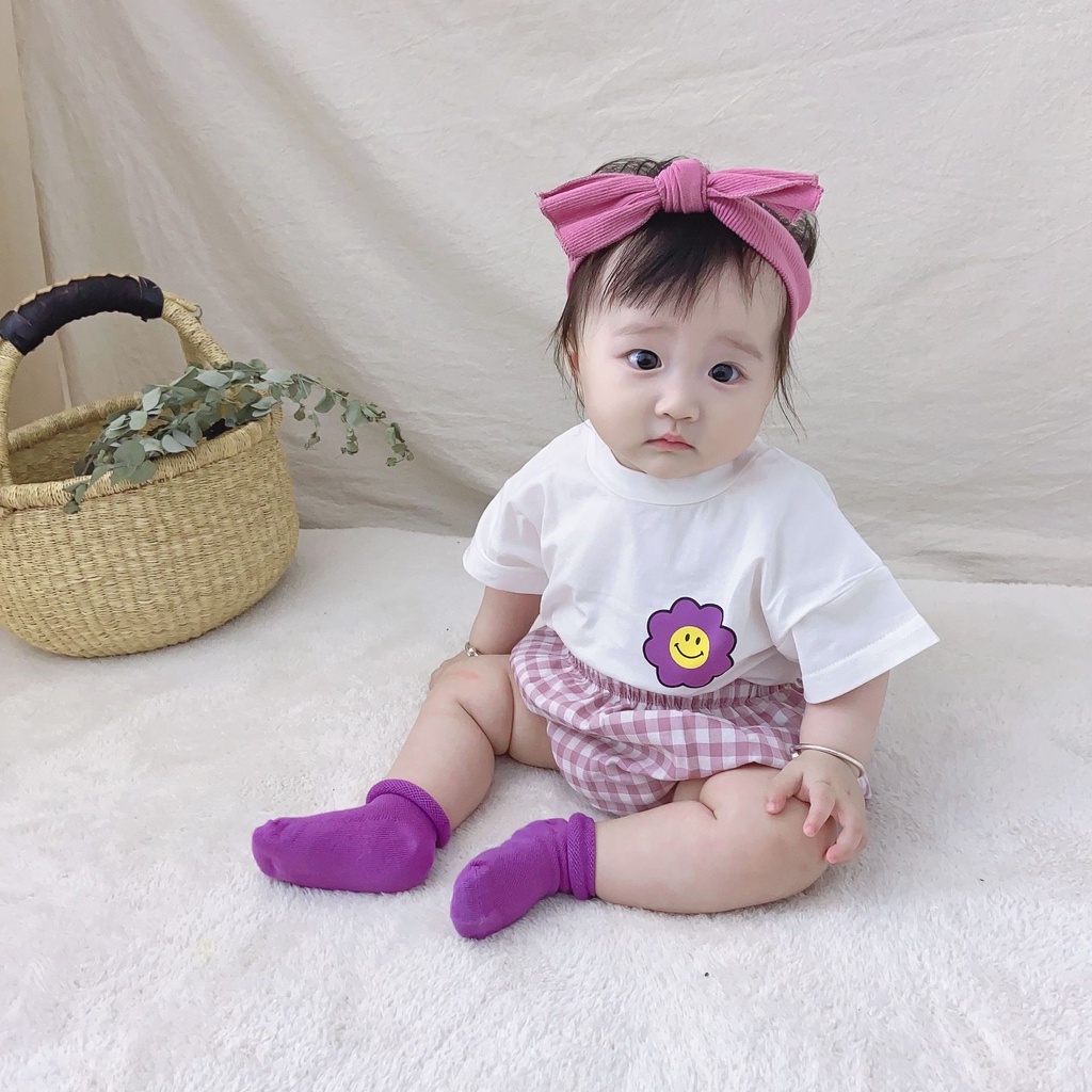 Set Áo Thun Tay Ngắn &amp; Quần Short Caro Cho Bé Trai &amp; Gái