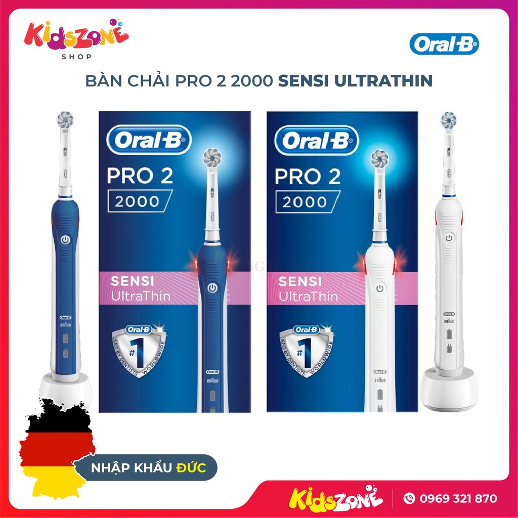 Bàn Chải Máy Đánh Răng Điện Oral-B Pro 2 2000 Chính Hãng, Nhập Khẩu Từ Đức, Pin Dùng 14 Ngày [Bảo Hành 6 Tháng]