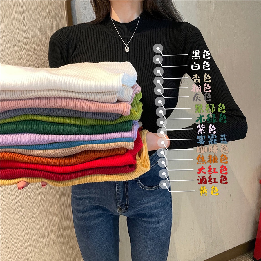 Áo sweater tay dài cổ lọ dáng ôm dễ phối đồ