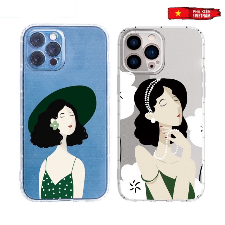 Ốp lưng iphone 6, 6s plus, 7 8 Plus, X, XS, XR, XSMAX, 11, 12, 13 PROMAX TRONG SUỐT CÔ GÁI NÓN XANH, ÁO XANH PKVN