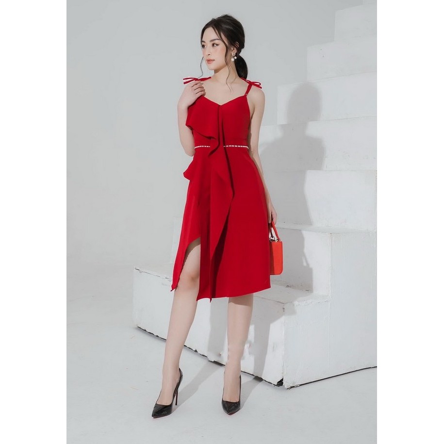 Đầm thun 2 dây phom chữ A xoè xẻ đùi thắt nơ (cò nhiều size và màu) hàng thiết kế cao cấp