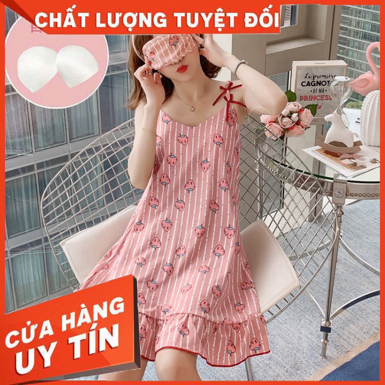 (FREESHIP ĐƠN TỪ 50K)-Váy ngủ dễ thương có đệm ngực đuôi xếp li ( tặng kèm bịt mắt ) - Hàng nhập khẩu