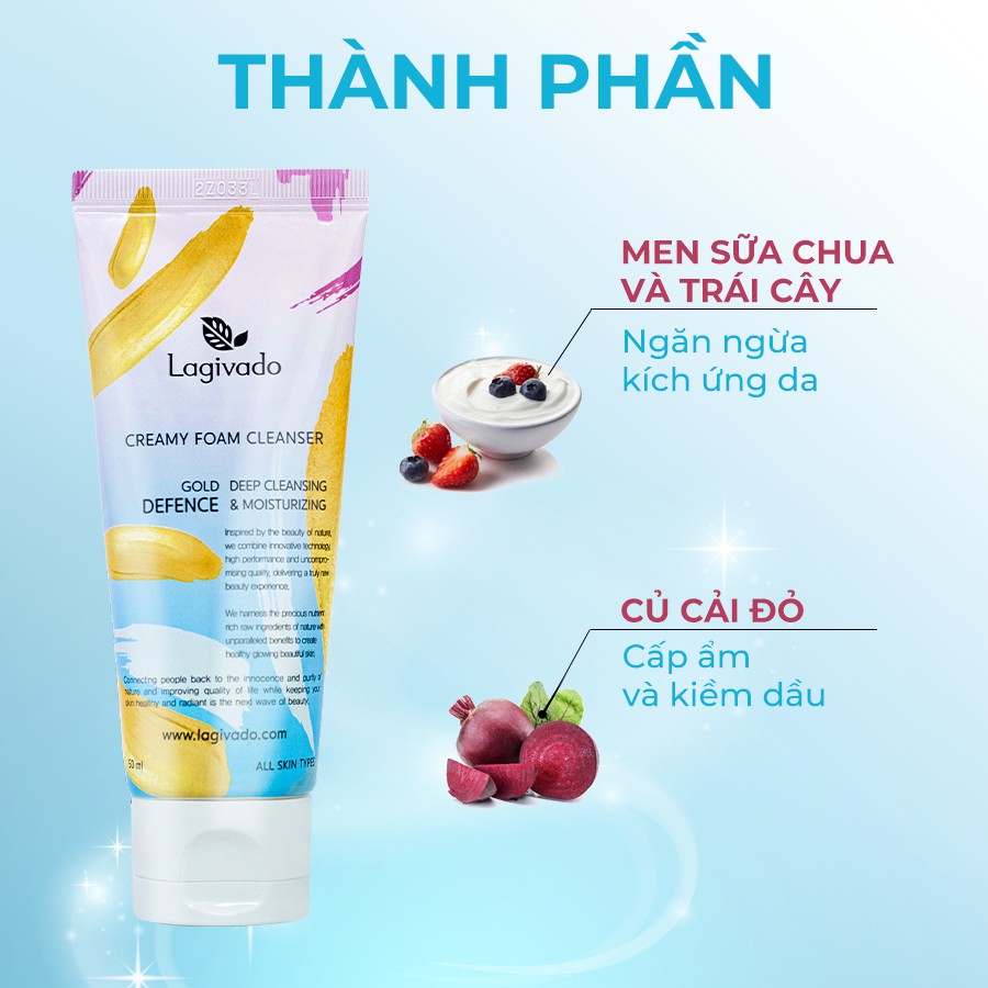 Sữa rửa mặt trắng da Hàn Quốc Lagivado không làm khô, căng da dành cho cả da dầu mụn, nhạy cảm Creamy Foam Cleanser 50ml | BigBuy360 - bigbuy360.vn