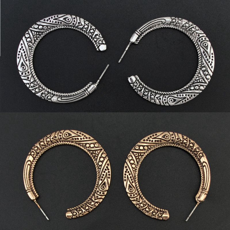 ARIN Vintage Tibetan Silver Gold Hoop Earrings Women Retro Indian Bollywood Jewelry
