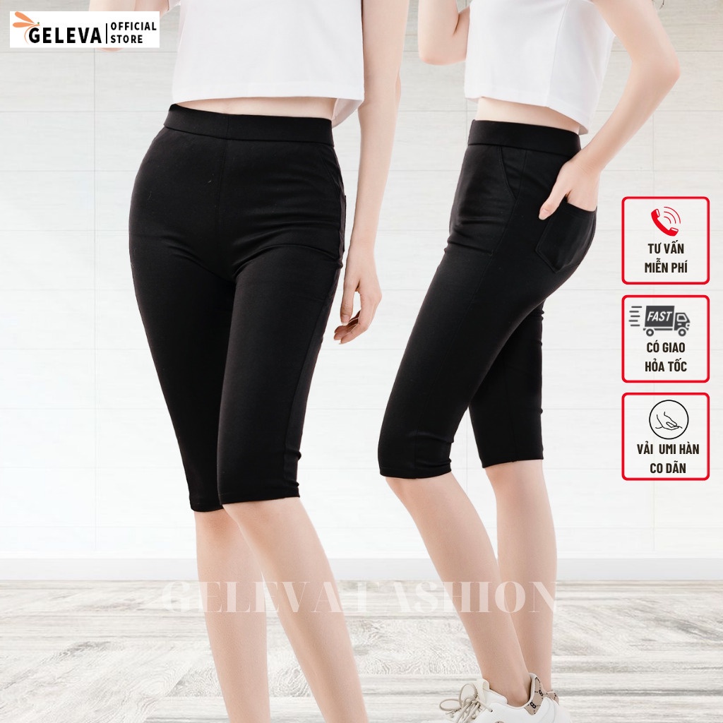 Quần legging ngố nữ vải Umi Hàn Cao cấp dày dặn co dãn Geleva LEG427