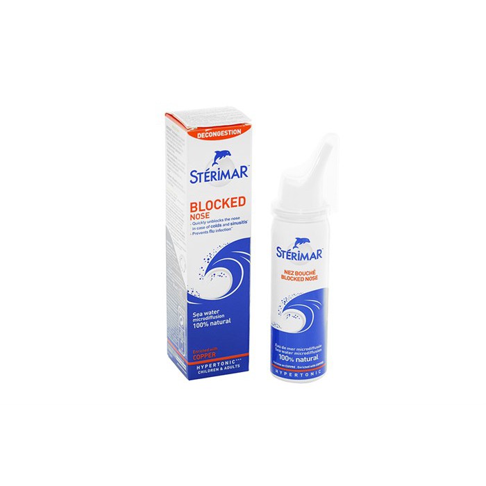 STERIMAR BLOCKED NOSE [chai 50ml] - Làm sạch, giảm nghẹt mũi (sterima / xịt mũi cá heo)