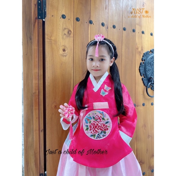 Váy Hanbok Bé gái, trang phục truyền thống, Vải gấm Sa Hàn dáng dài