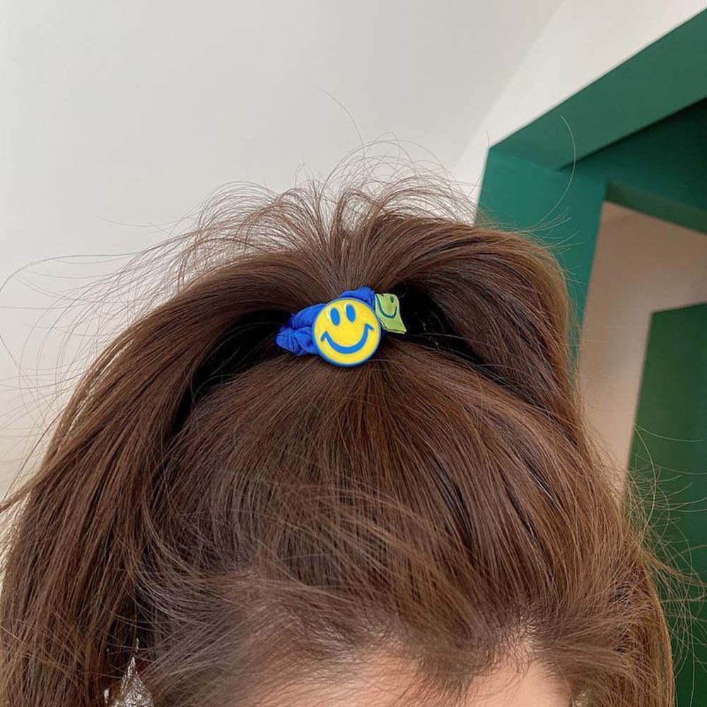 1 Dây Cột Tóc Co Giãn Hình Hoa Mặt Cười Màu Xanh Dương Thời Trang Cho Nữ