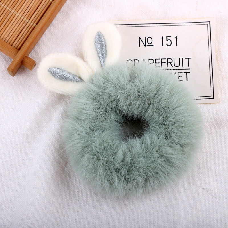 KAL03-Dây buộc tóc Scrunchies bằng vải lông hình tai thỏ dễ thương