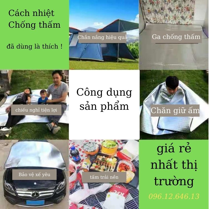 TẤM NỆM TRÁNG NHÔM HAI MẶT cách nhiệt chống thấm đa năng  tiện ích (trải lều, ngủ trưa, dã ngoại, leo núi...)