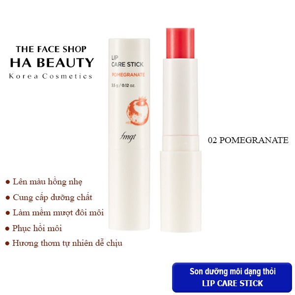 Son dưỡng môi dạng thỏi có màu dưỡng ẩm môi mềm mịn căng mướt The Face Shop fmgt Lip Care Stick 3.5g