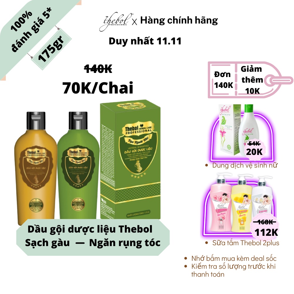 Dầu gội dược liệu Thebol 175g thành phần thảo mộc làm sạch gàu giảm gãy rụng giúp mọc tóc phục hồi hư tổn dưỡng mềm mượt