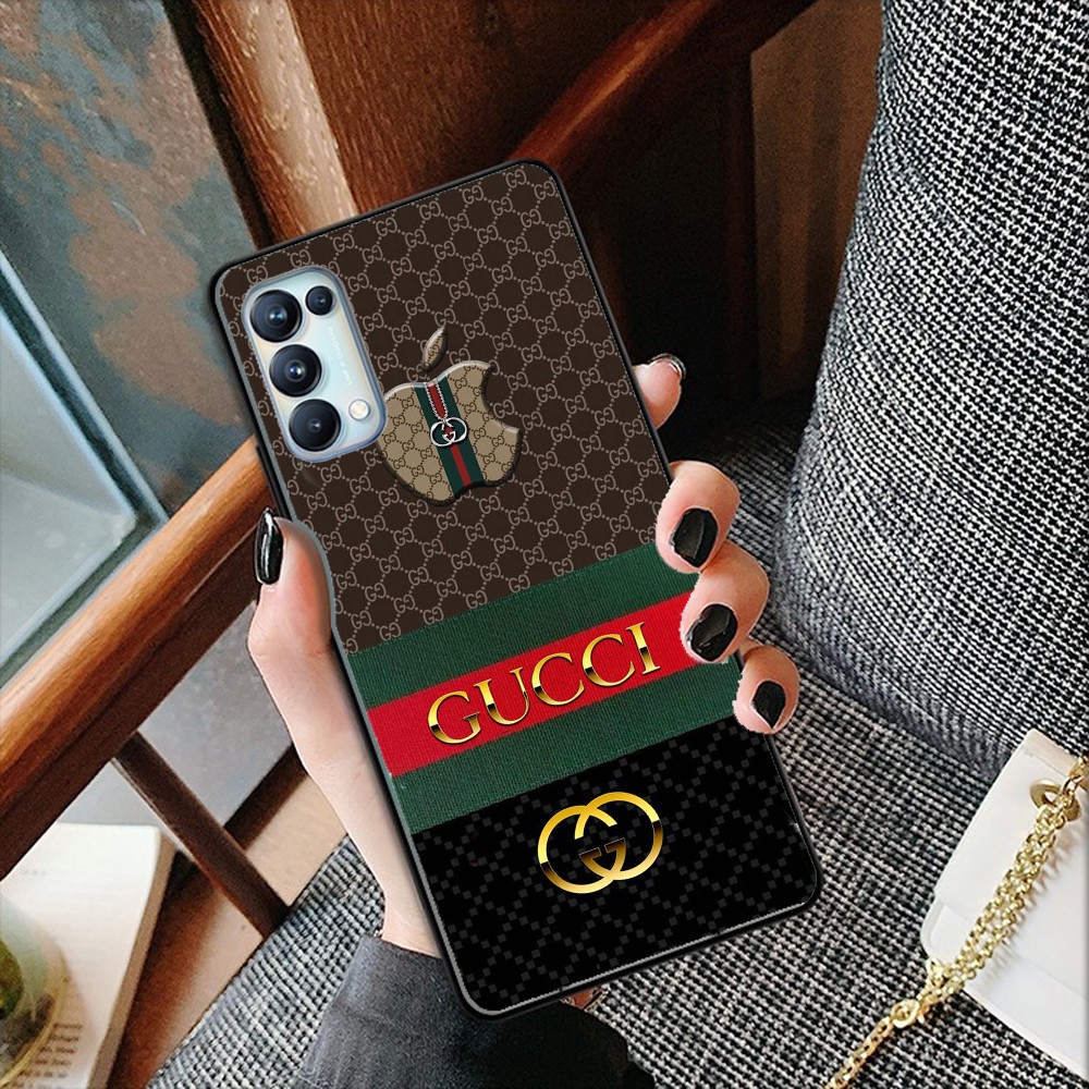 Ốp Lưng Điện Thoại Oppo Gucci Mặt Sau Kính In Hình Chống Trầy Xước, Chống Bây Mầu, Viền Ốp Đen Chống Sốc