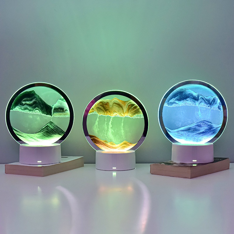 Tranh cát chuyển động 3D đèn LED cảm biến đổi màu, tranh cát lún sáng tạo, đế đèn ngủ ba chiều trang trí làm quà tặng