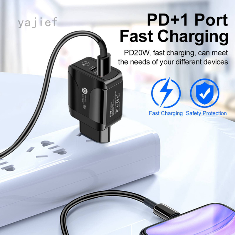 Bộ Sạc Nhanh Yajief Eu / Uk Plug Type C 20w Cho Ipad Iphone 12 Pro Max