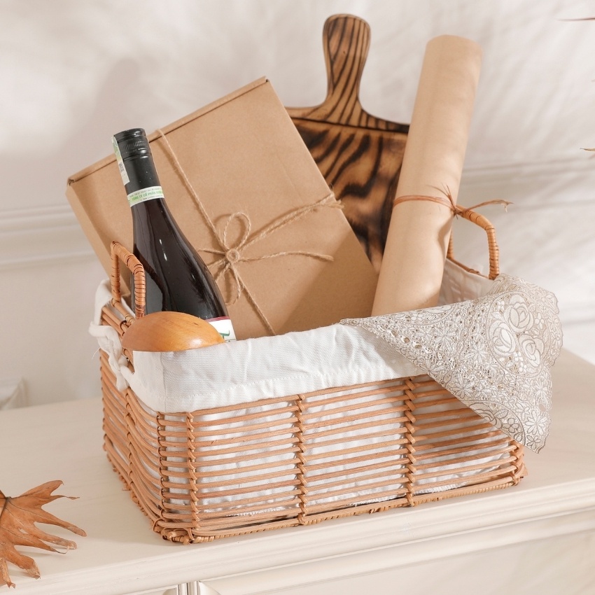 Giỏ đựng đồ mây tre đan BAMBOOO ECO có vải kháng khuẩn, chịu được nặng có tay xách dùng trong gia đình, khách sạn