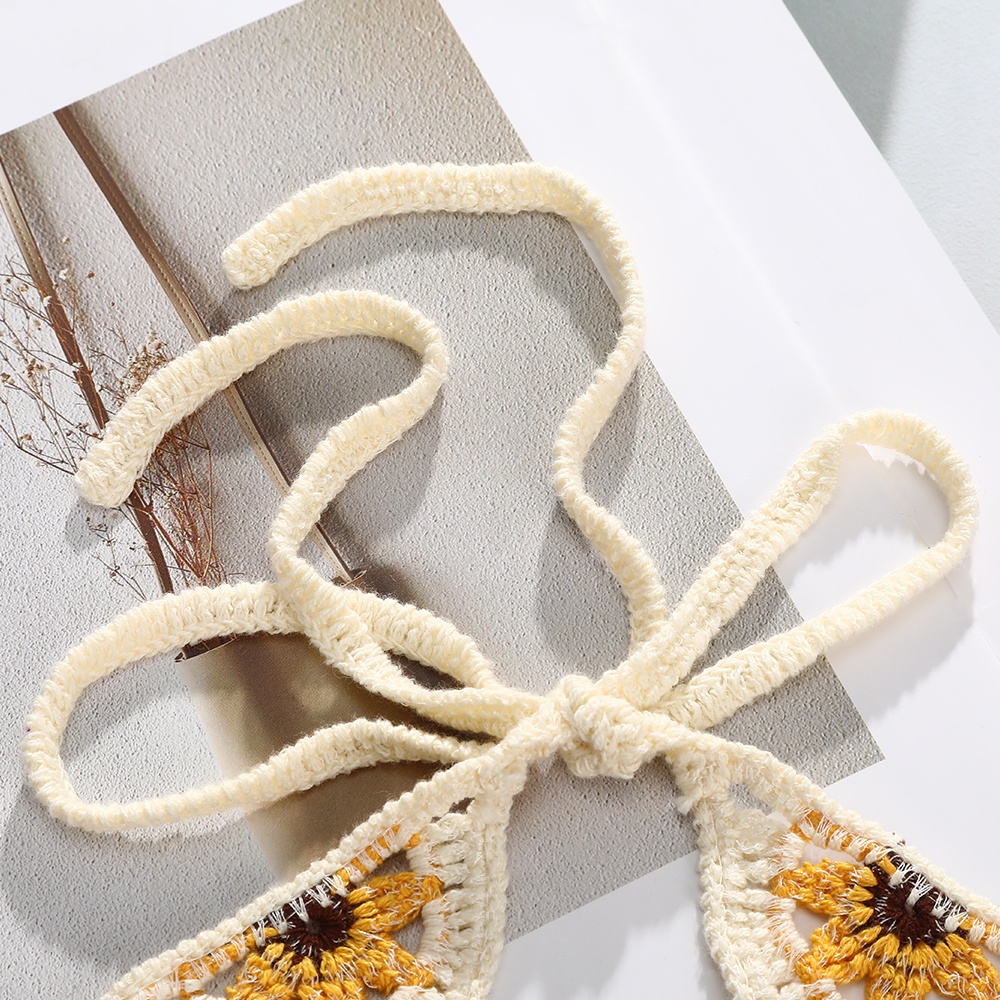 Haimeikang Băng đô hình tam giác dệt kim họa tiết hoa cúc nhỏ thời trang