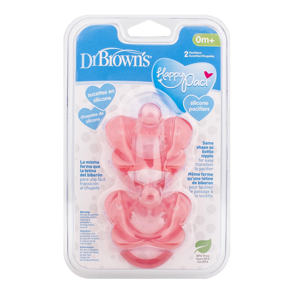 Bộ 2 ti giả Dr Brown's chống vẩu siêu mềm đầu tròn HappyPaci 100% silicone 0m+