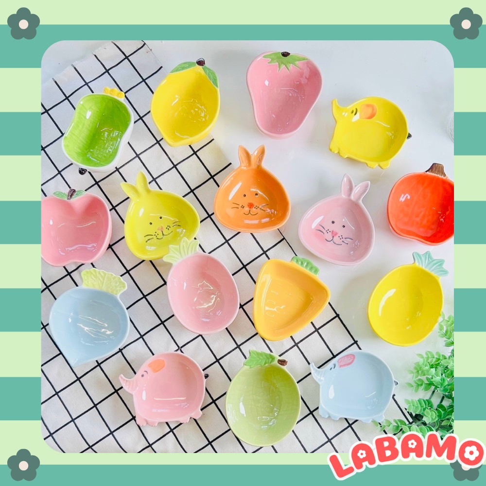 Bát ăn dặm cho bé bằng gốm sứ kiểu Nhật hình hoa quả hình thú dễ thương LABAMO BS01