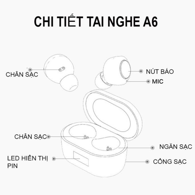 Tai Nghe Bluetooth A6  TWS Dạng Nhét Tai Kết Nối Không Dây Tích Hợp Micro Âm Thanh Sống Động Chất Lượng C