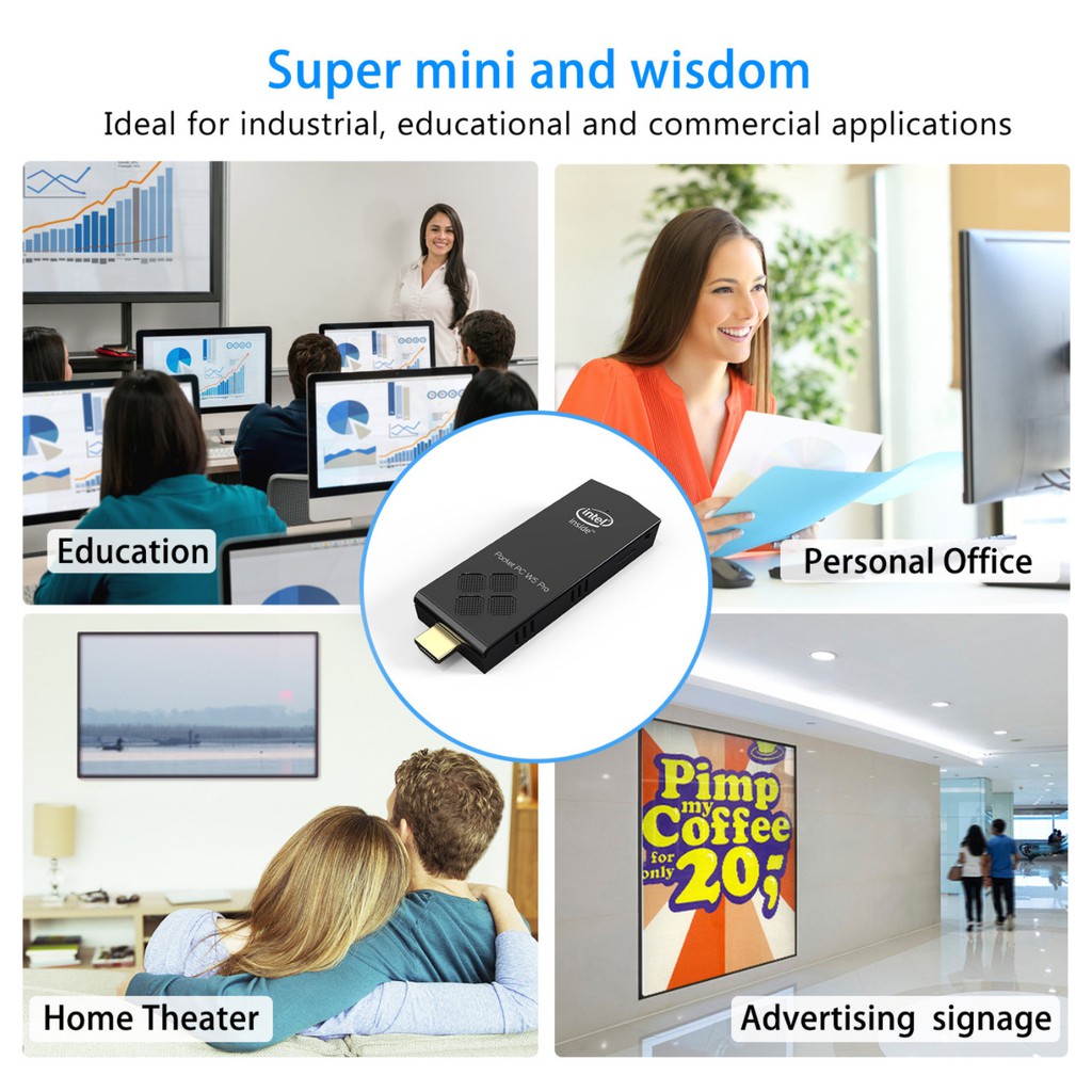 Máy tính Intel Pocket PC mini compute stick windows 10 64bit, Ram 2GB,CPU Z3735F 💻🖥 | BigBuy360 - bigbuy360.vn