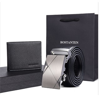 Bộ quà tặng ví nam và thắt lưng da bò chính hãng BOSTANTEN Full hộp - quốc tế