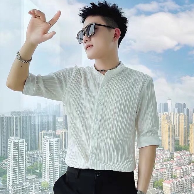 Áo Sơ Mi Ngắn Tay Họa Tiết Sọc Thời Trang Dành Cho Nam