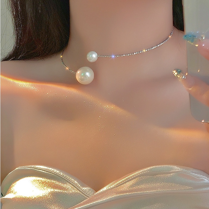 Vòng Cổ Mở Đính Ngọc Trai Kim Cương Toàn Diện Sang Trọng Cho Nữ