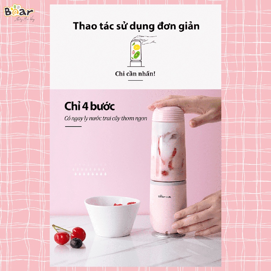 Máy xay sinh tố mini cầm tay Bear 2 cối xay 700ml, 4 lưỡi dao thép không gỉ, HomeMart – Hàng chính hãng BH 18 tháng