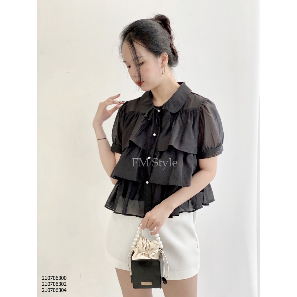 Áo kiểu nữ FM Style công chúa chất voan cổ bèo kèm nút ngọc thời trang bánh bèo 3 size S M L mày sắc dễ thương 220222400