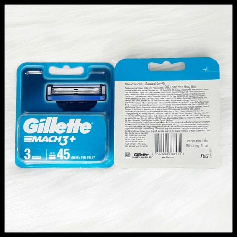 Lưỡi Dao Cạo Râu Gillette Mach 3+, hộp 2 lưỡi, hộp 3 lưỡi, hộp 6 lưỡi chính hãng